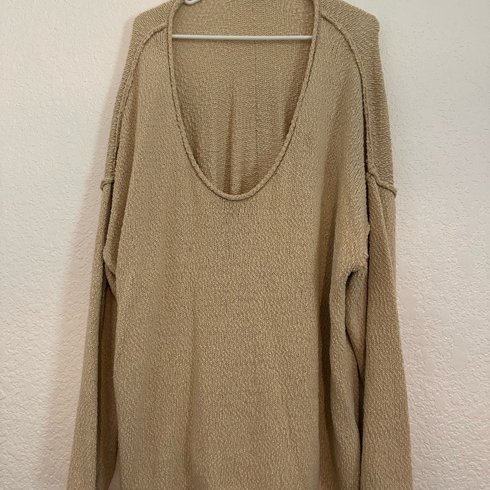 Aerie Tan V-Neck Sweater with Relaxed Fit